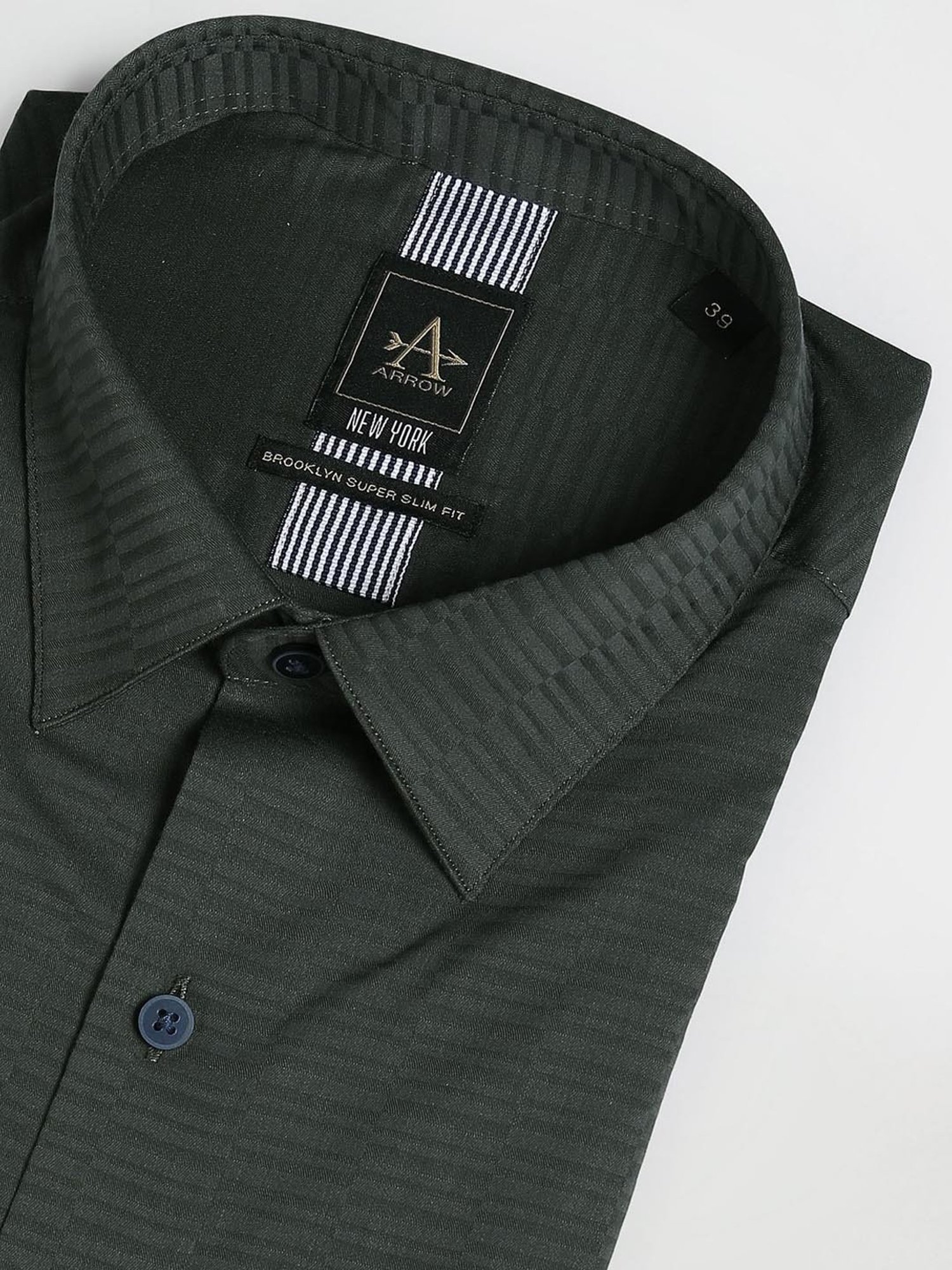 Arrow New York Green Cotton Slim Fit Self Pattern Shirt