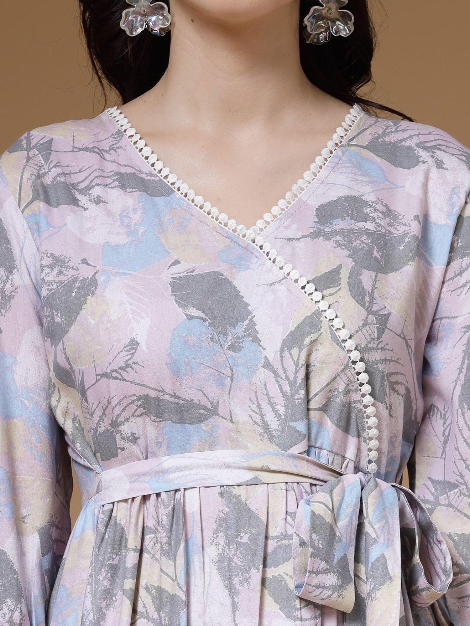 Indibelle Pink Printed Ethnic Dress