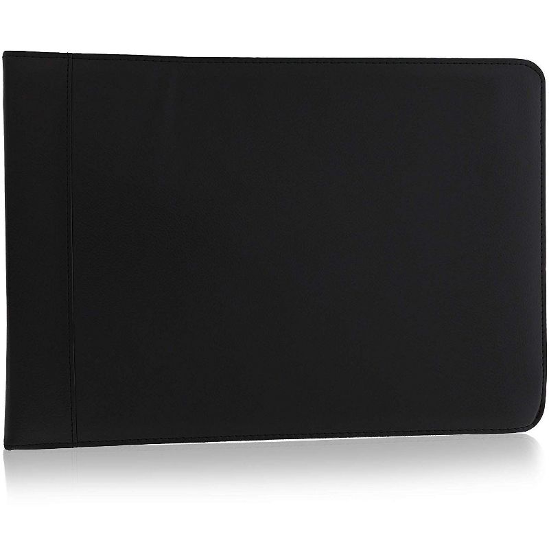 7 Ring Business Check Book Binder Checkbook Leather Portfolio Cover with Zipper Closure for Checks Notepads Organizer Business Card Holder, Black