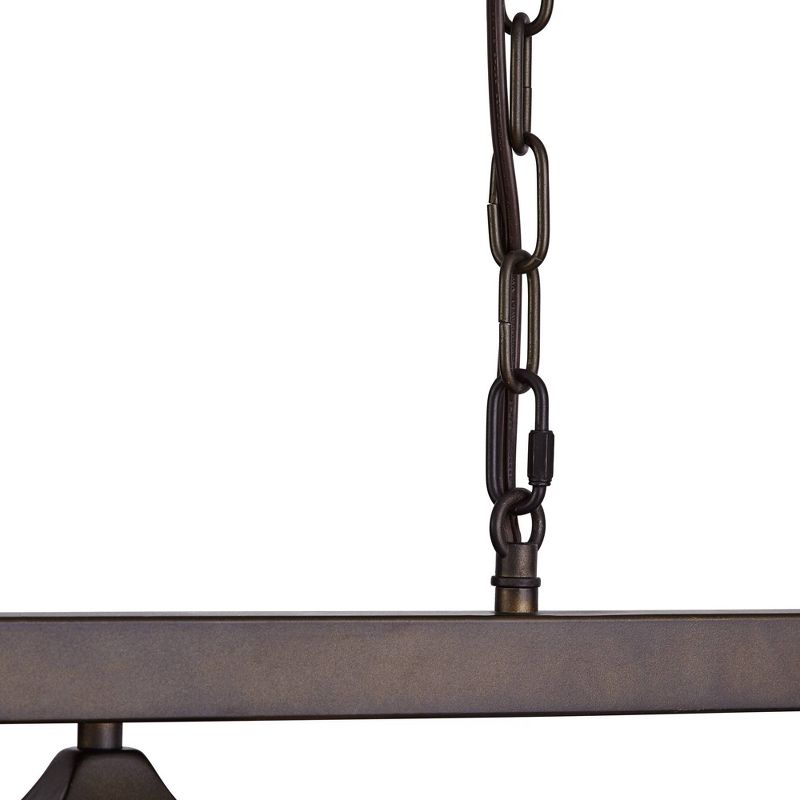 Robert Louis Tiffany Bronze Linear Island Pendant Chandelier 56" Wide Tiffany Style Ranier Art Glass 3-Light Fixture for Kitchen