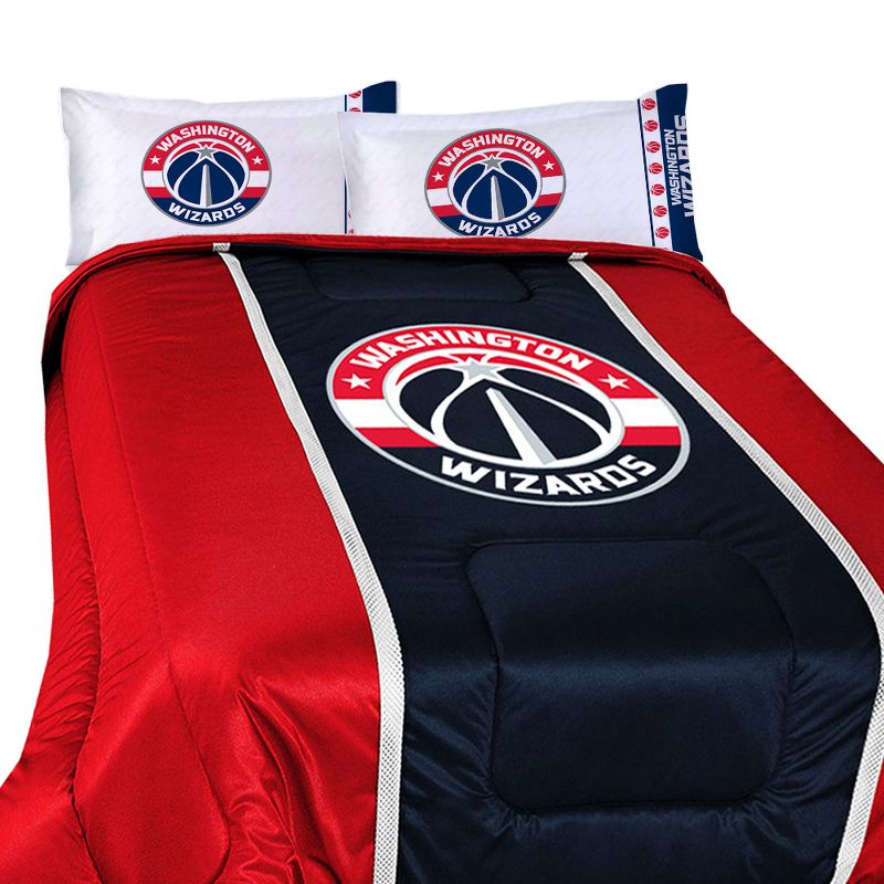 5pc NBA Queen Bedding Set Basketball Team Logo Comforter and Sheet Set - Washington Wizards..