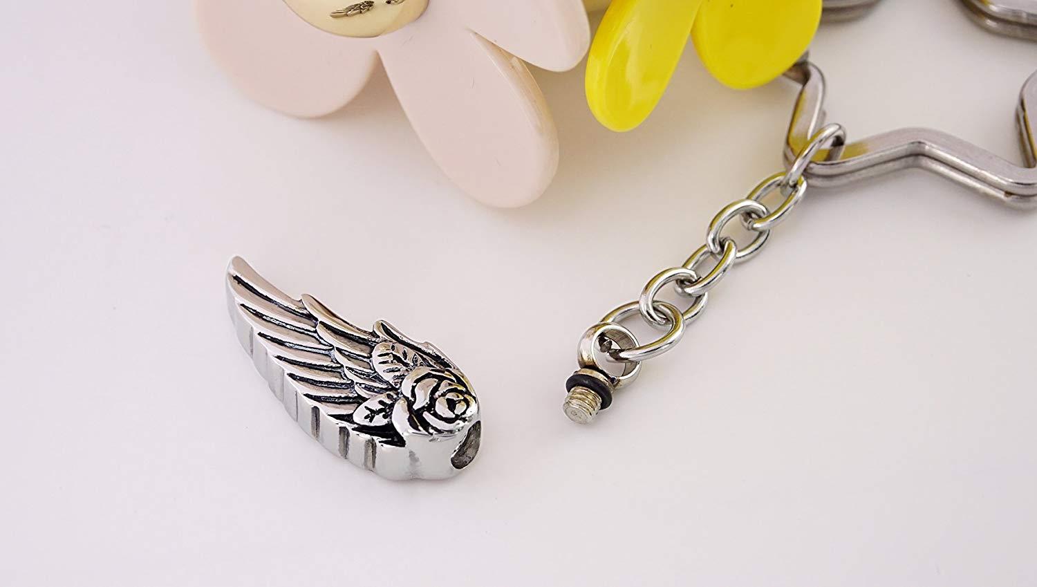 COCO Park Stainless Steel Angel Wing Keychain Urn Pendant Ash Memorial Keepsake Cremation Jewelry Star Key Ring