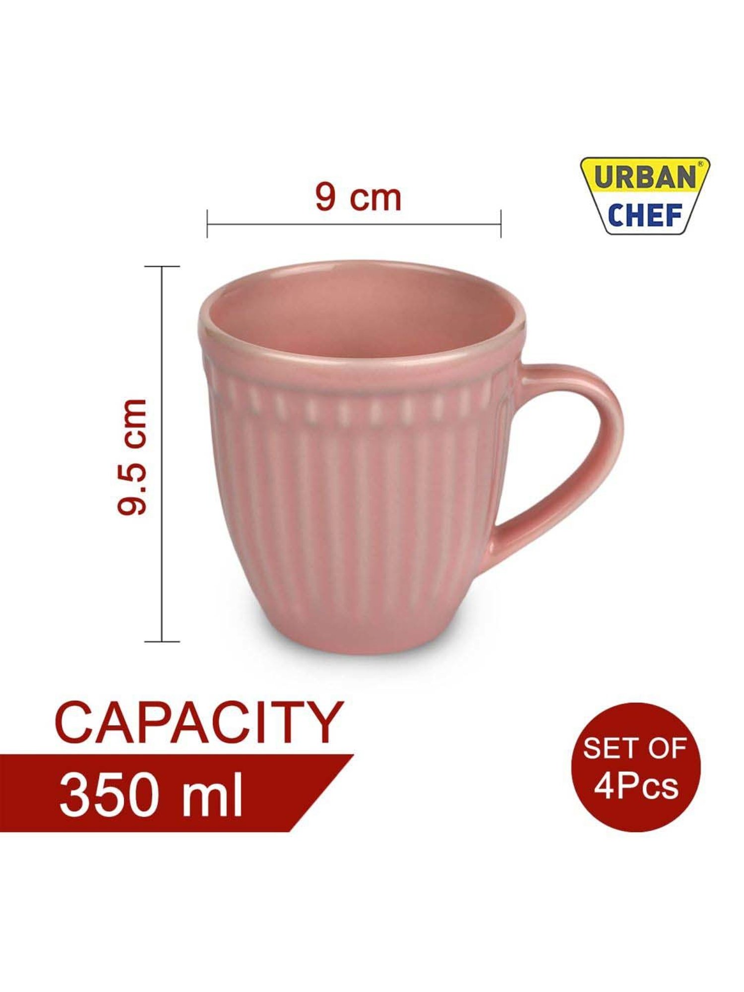 Urban Chef Pink & Green Ceramic Handcrafted Microwave Safe Tea Cup - Set of 4