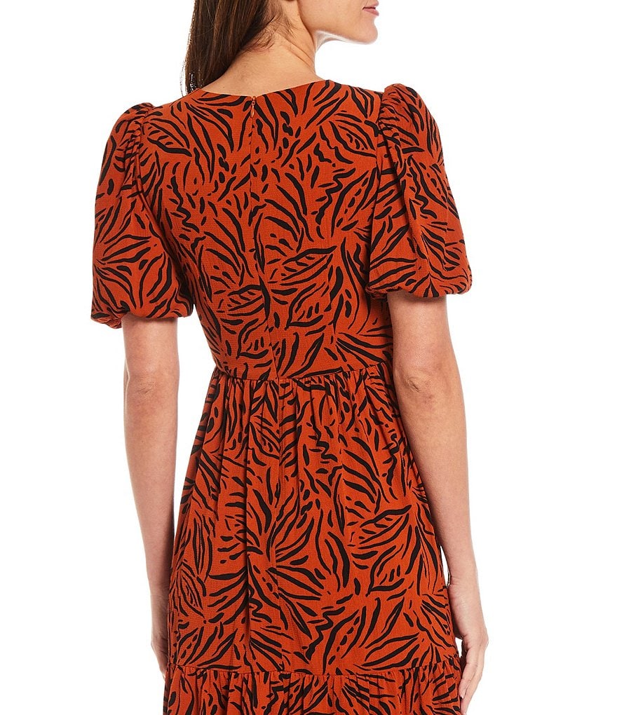 Eliza J Printed Tiered Midi Crew Neck Balloon Short Sleeve Dress