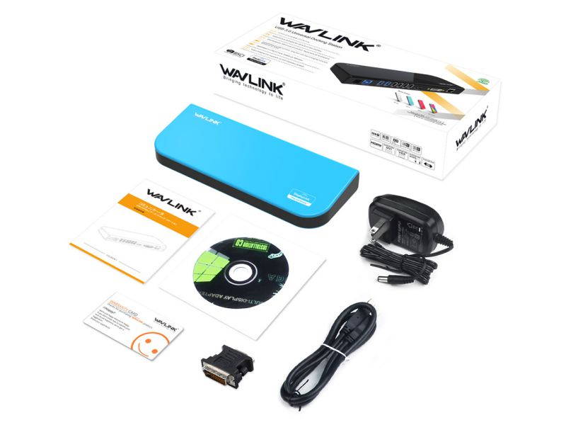 Wavlink USB 3.0 Display Universal Docking Station Dual Video HDMI/DVI/VGA , USB 3.0 & USB 2.0, Gigabit Ethernet Ports, Earphone & Mic in/out, Plug and Play For Windows Mac & Android 5.x Above - Black