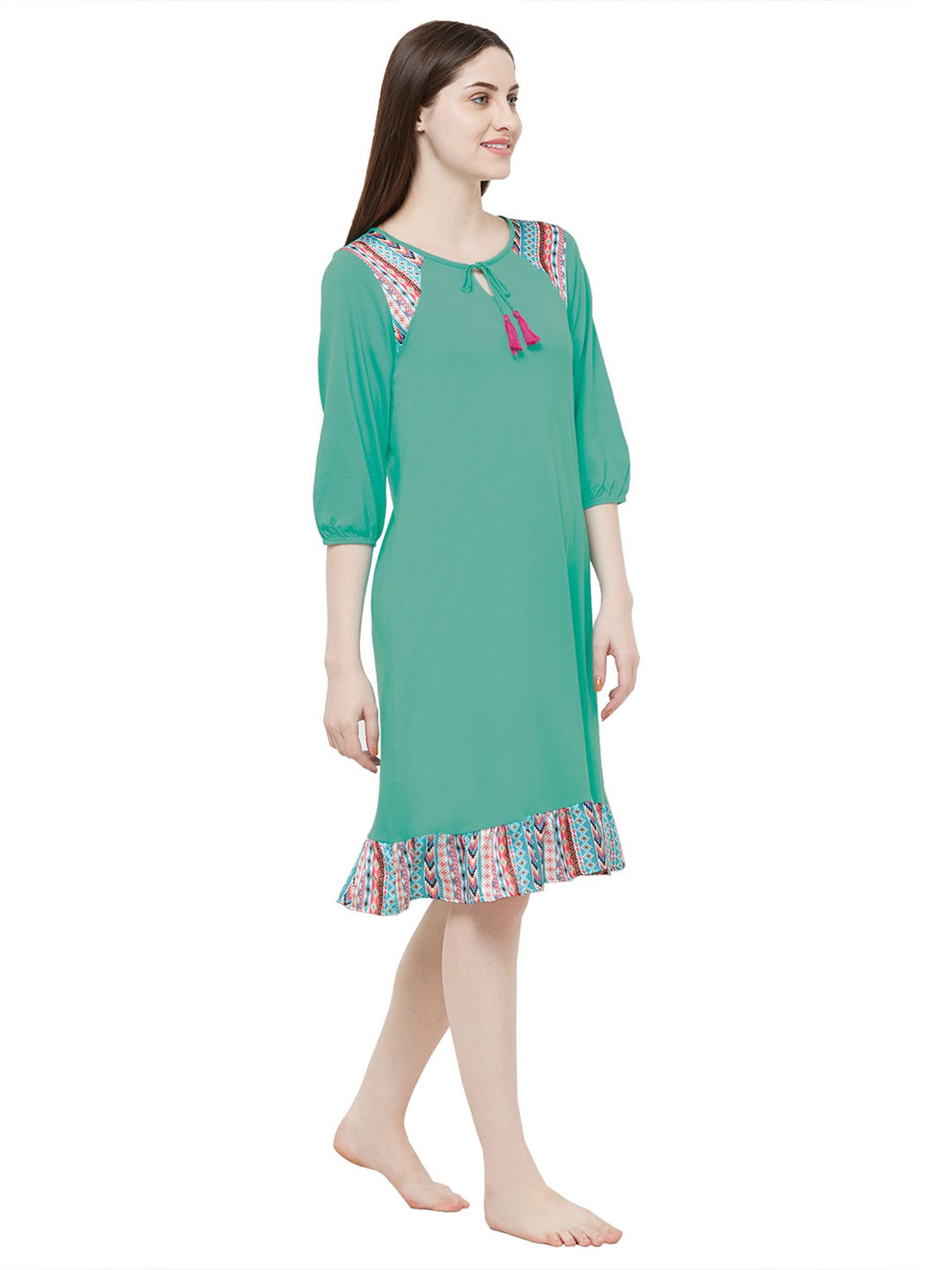 Soie Green Round Neck Nighty