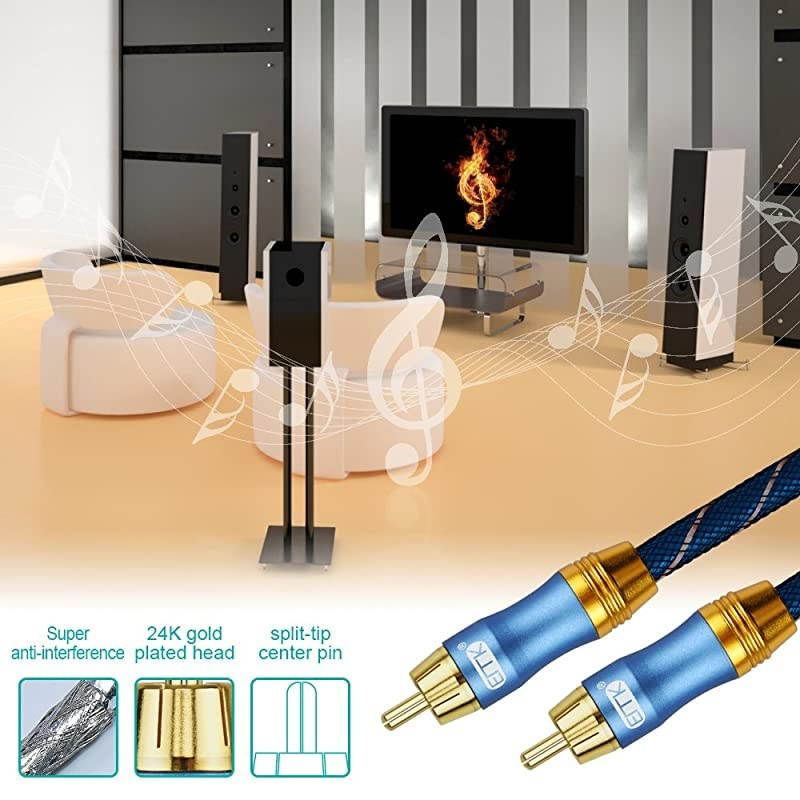 Subwoofer Cable 66ft2m Digtal CoaxialSubwoofer Cable Dual Shielded with Gold Plated RCA to RCA Connectors Top Blue Series