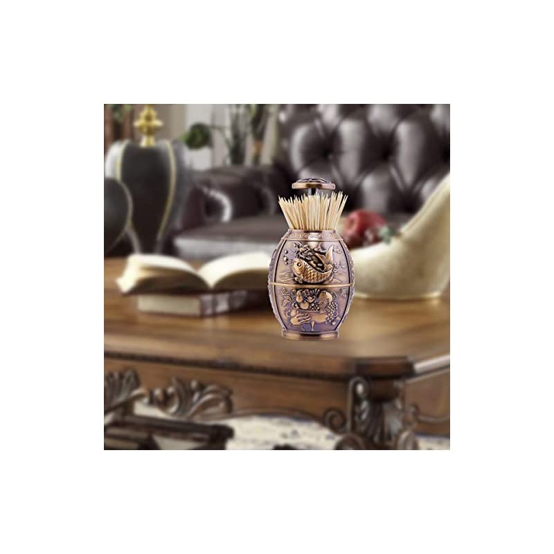 Push Style Retro Metal Automatic Toothpick Holder Case Can Box Container for Home Restaurant Cafe Club Bar Hotel Usage (Red Bronze)