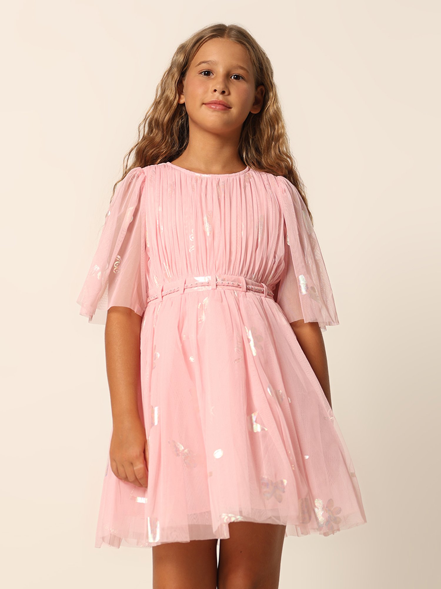 VERO MODA GIRL Pink Printed Fit & Flare Dress