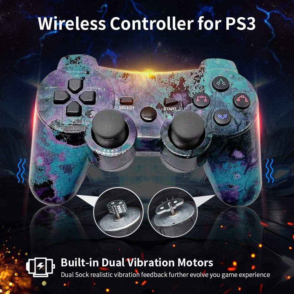 CHENGDAO PS3 Controller Wireless Dual Shock Gamepad for Sony Playstation 3 with Charging Cord (spindrift blue + bronze colour)