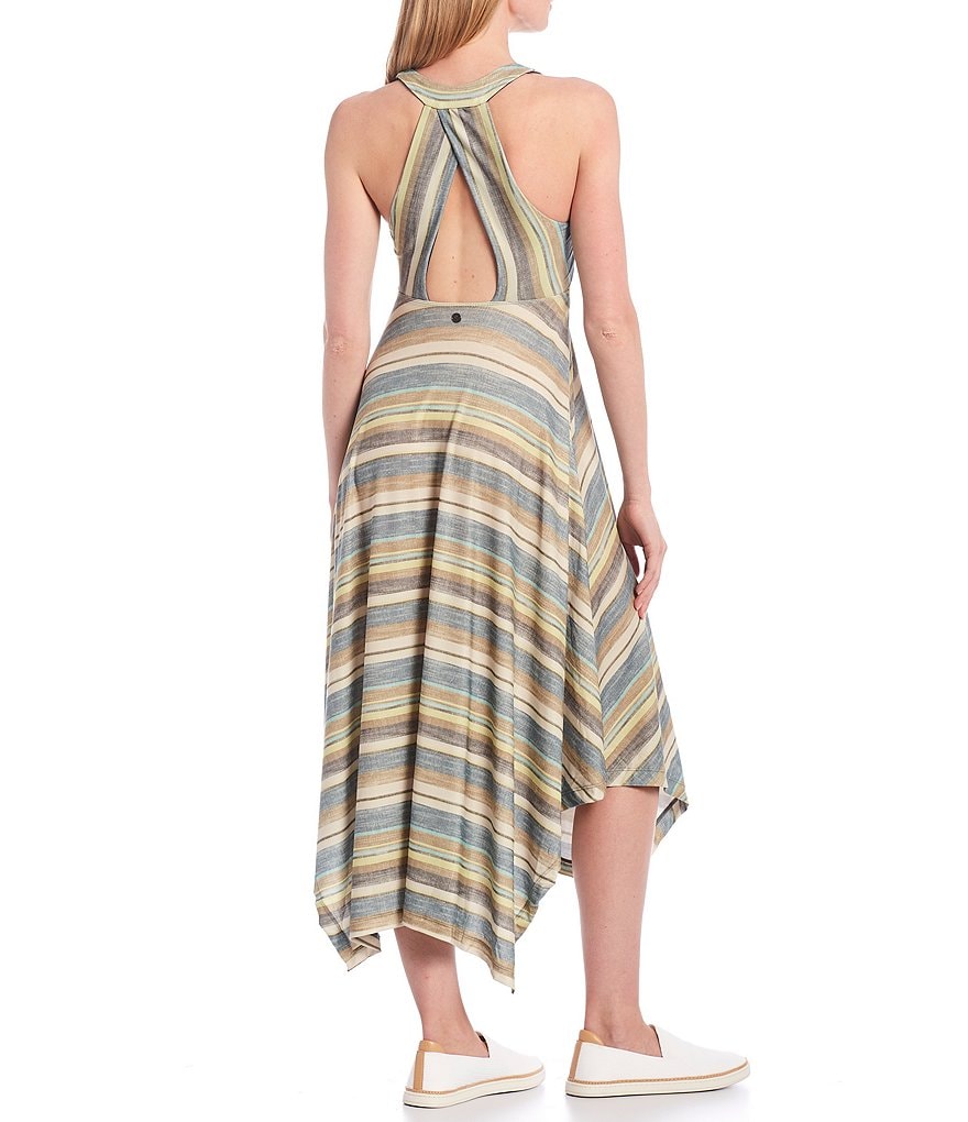 prAna Saxton Stripe V-Neck Back Cut Out Stretch Jersey Dress