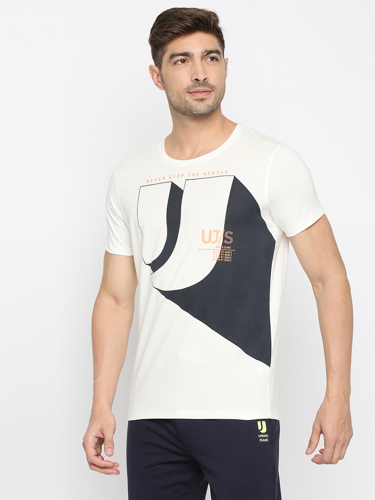 UnderJeans by Spykar White Regular Fit Printed T-Shirt