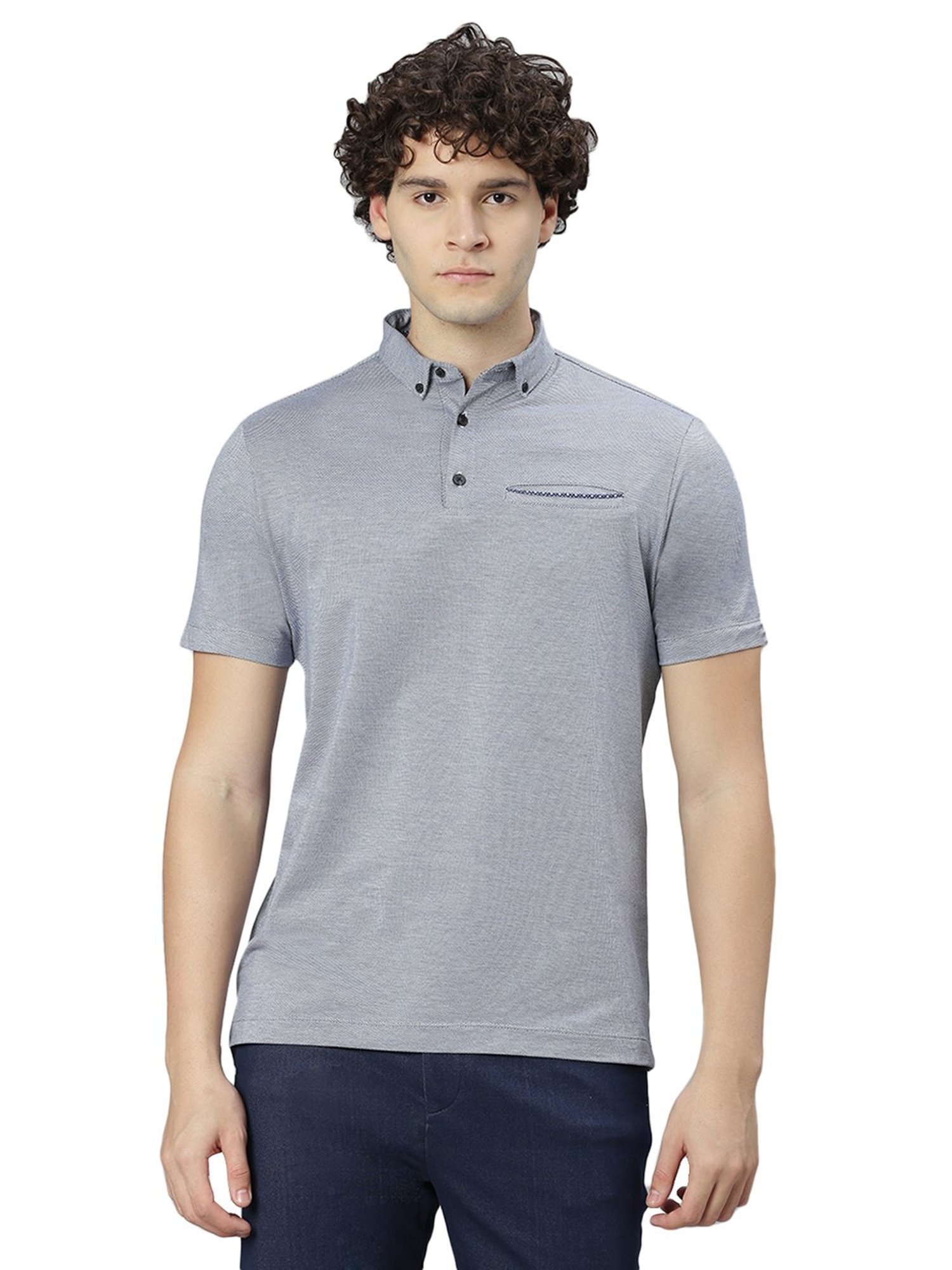 Slowave Blue Regular Fit Cotton Polo T-Shirt