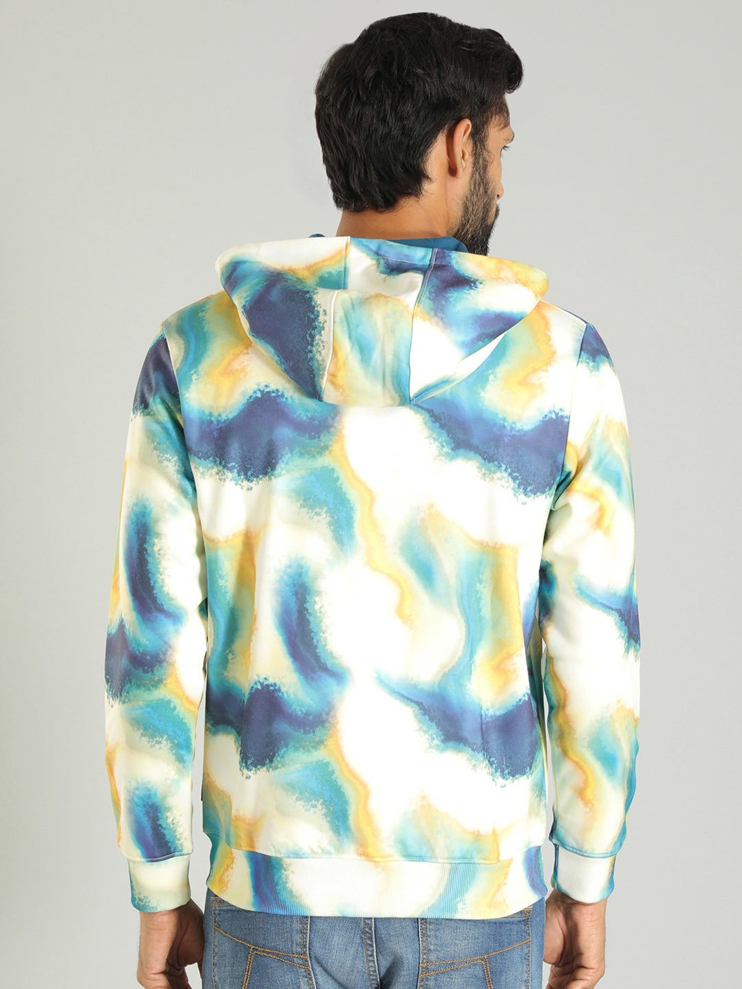 Indian Terrain Multicolor Regular Fit Abstract Print Hooded Sweatshirt
