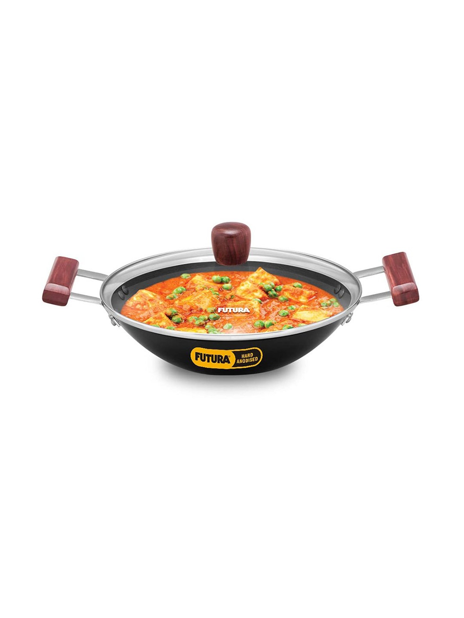 Hawkins Black Hard Anodised Deep Fry Pan with Glass Lid - 2 Litre
