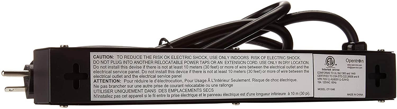 Opentron OT1046 Heavy Duty Metal Power Strip Surge Protector with Mounting Parts 4 Outlets 6 Feet Power Cord