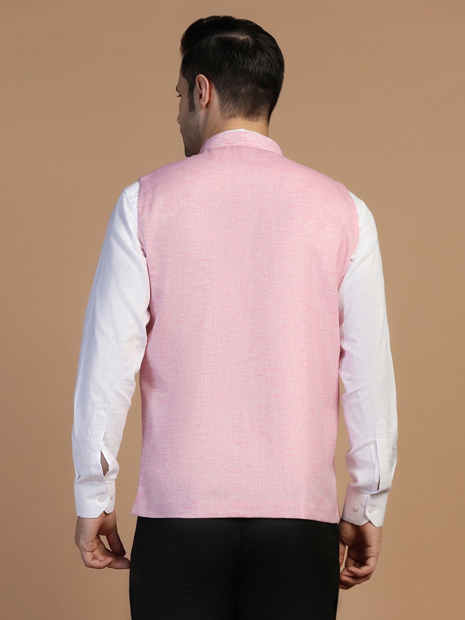 TAHVO Pink Melange Regular Fit Nehru Jacket
