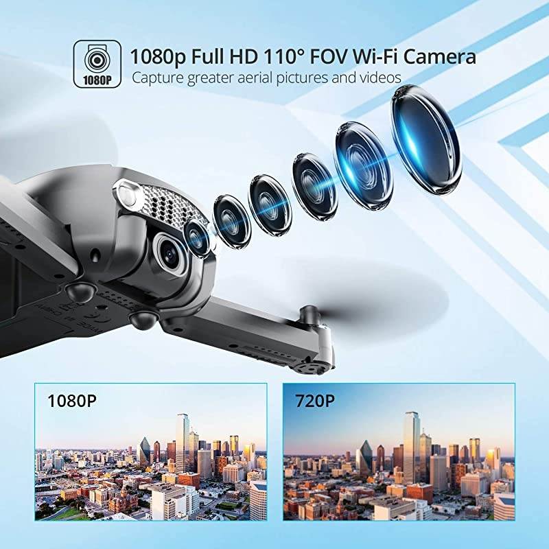 HS160 Pro Foldable Drone with 1080p HD WiFi Camera for Adults and Kids Wide Angle FPV Live Video App Control Gesture Selfie Tap Fly Optical Flow Altitude Hold and 2 Batteries