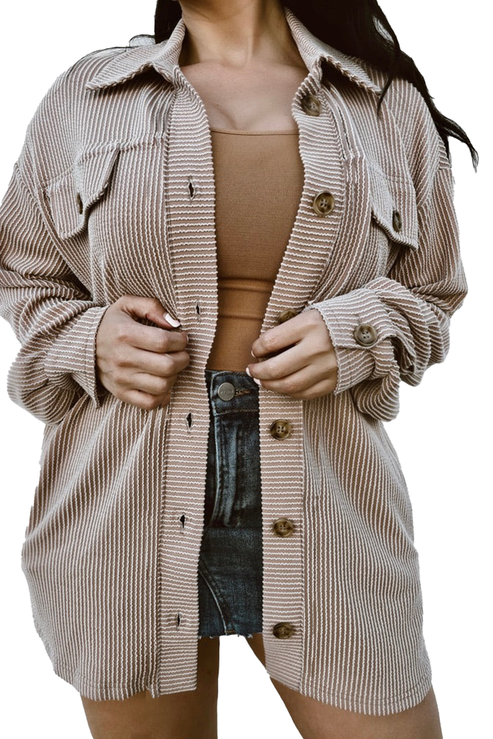 Smoke Gray Solid Corded Drop Shoulder Plus Size Shacket