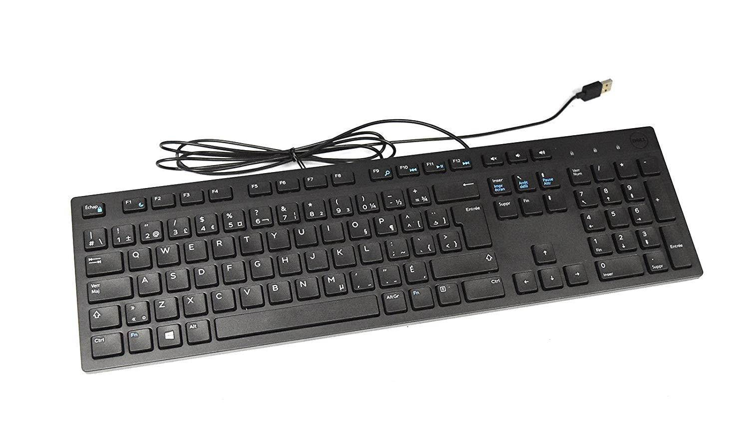 New C36YV Genuine OEM Dell French Canadian Keyboard Slim QWERTY USB Wired Connection For Home Office FN Media Hot Keys Number Pad Model KB216T Universal FRN/CAN Typing Board Interface Port