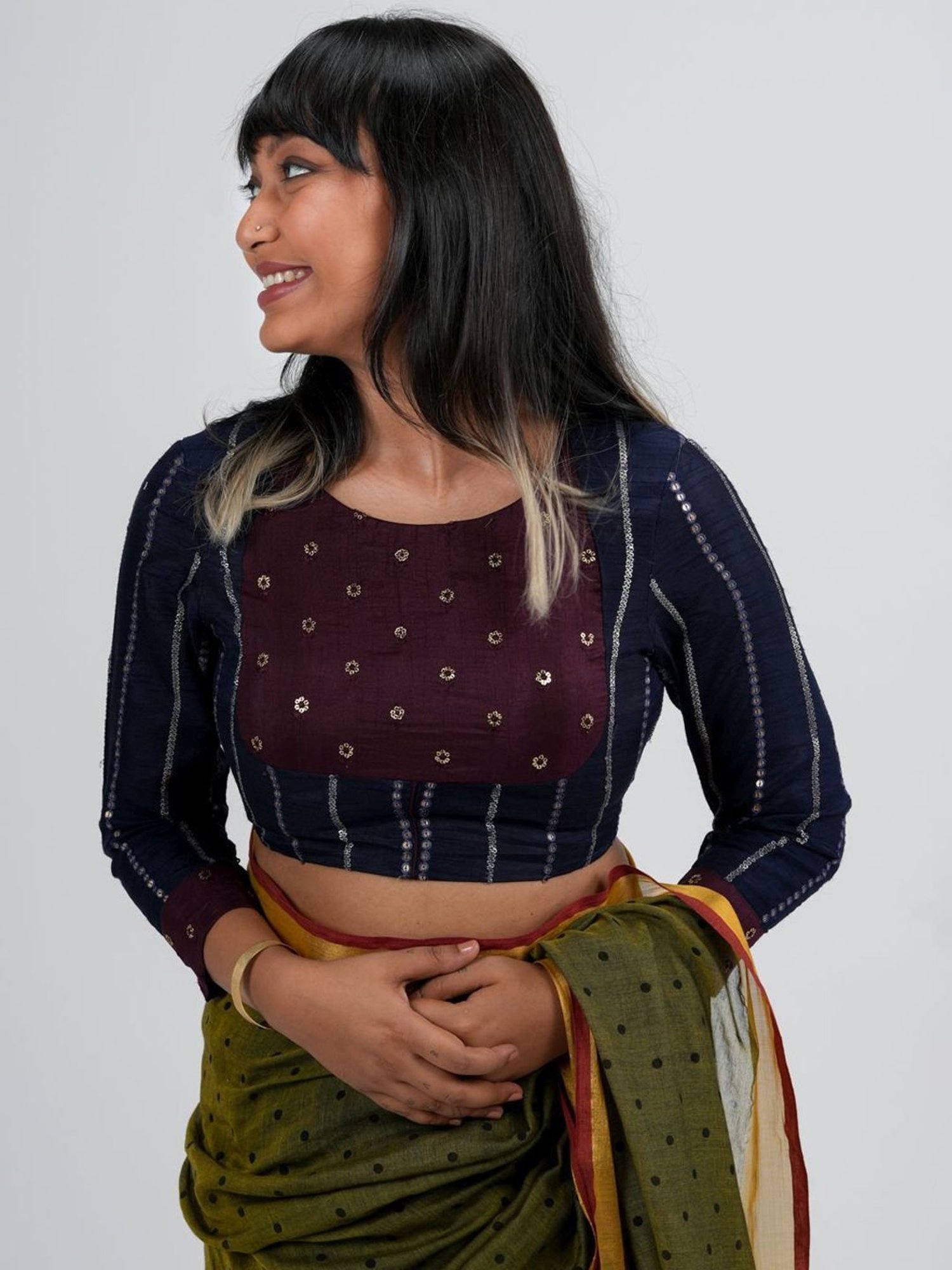 Suta Navy & Purple Embellished Blouse