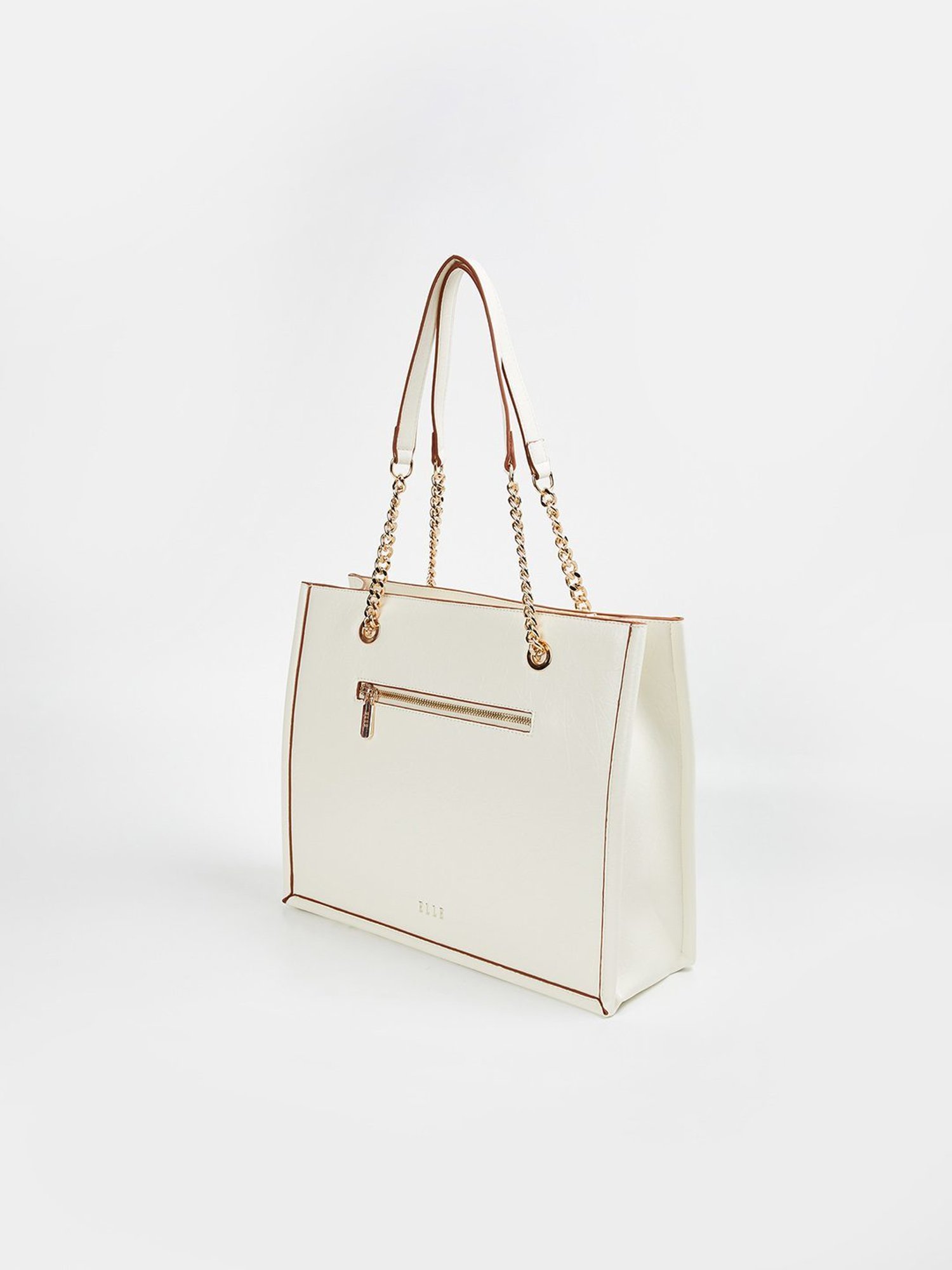 Elle White Textured Tote Bag