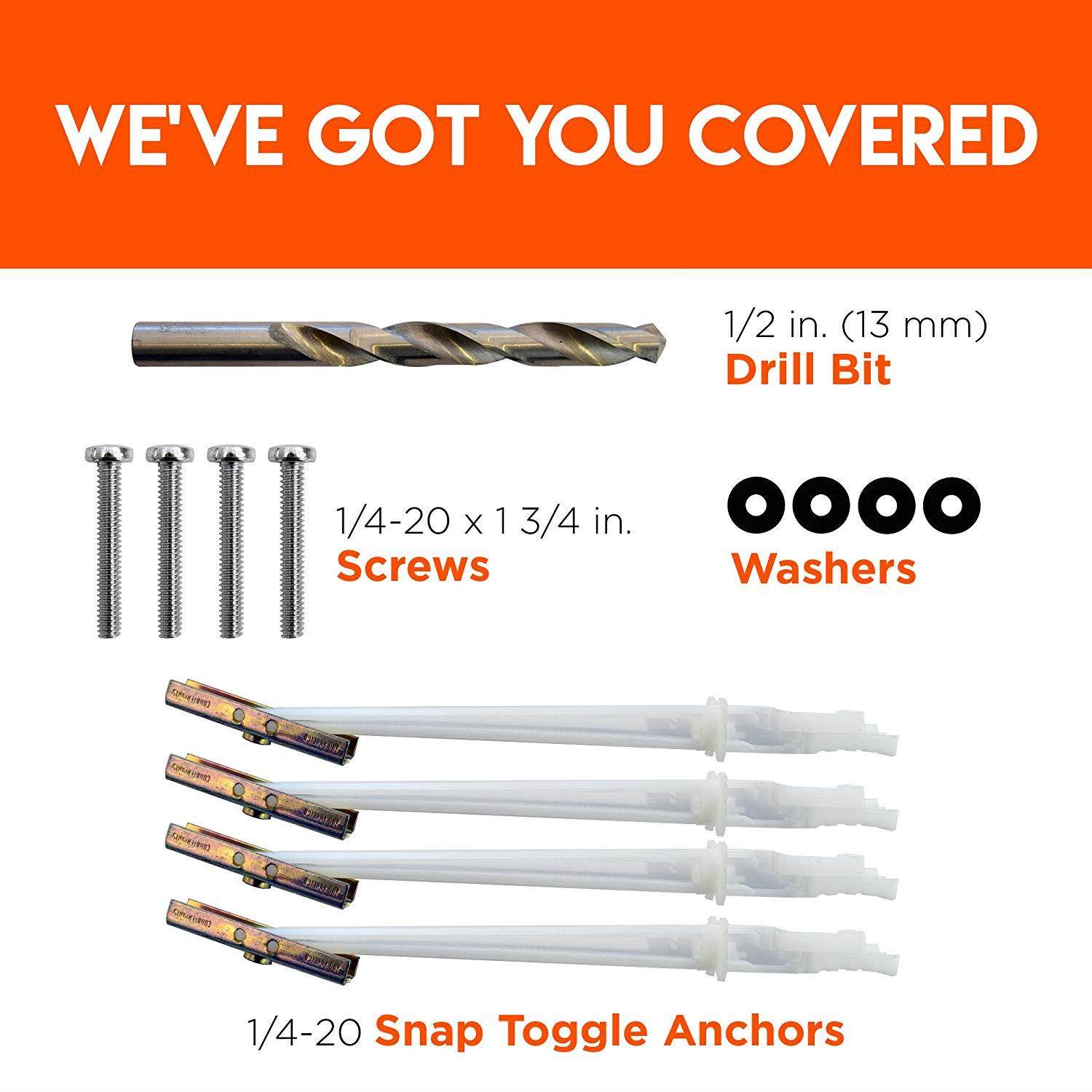 Steel Stud TV Mounting Kit Tilt & Low Profile TV Mounts - Includes 4 Snaptoggle Anchors, Steel Drill Bit TV Mounting Hardware