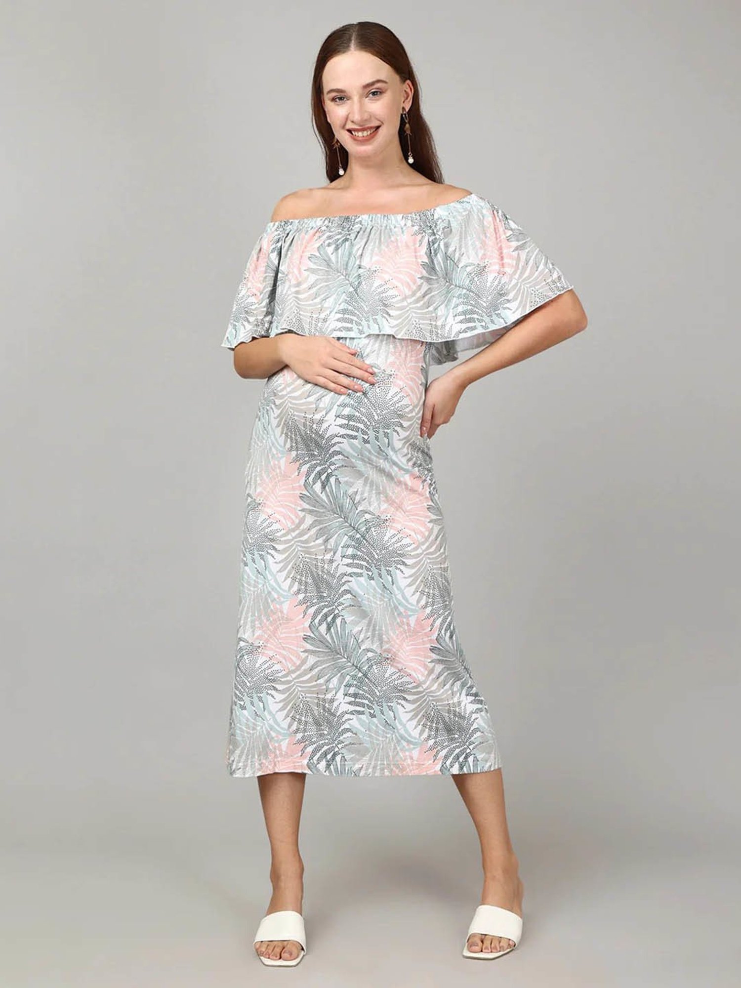 The Mom Store Multicolor Cotton Printed Maternity & Nursing Dress