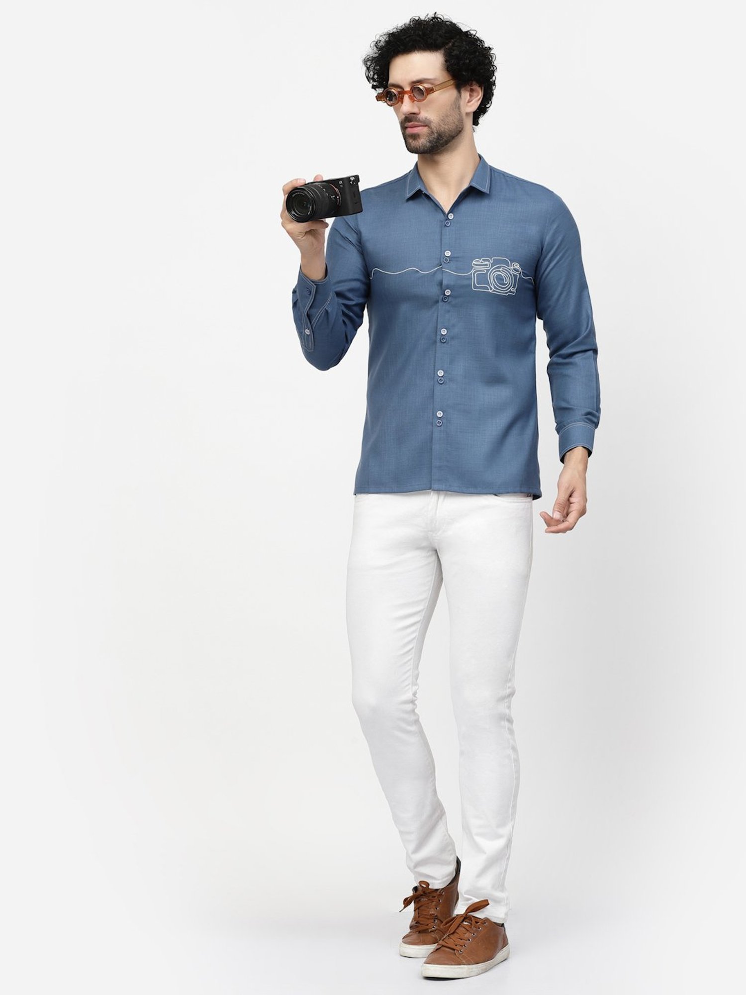 Lela Blue Regular Fit Printed Shirt