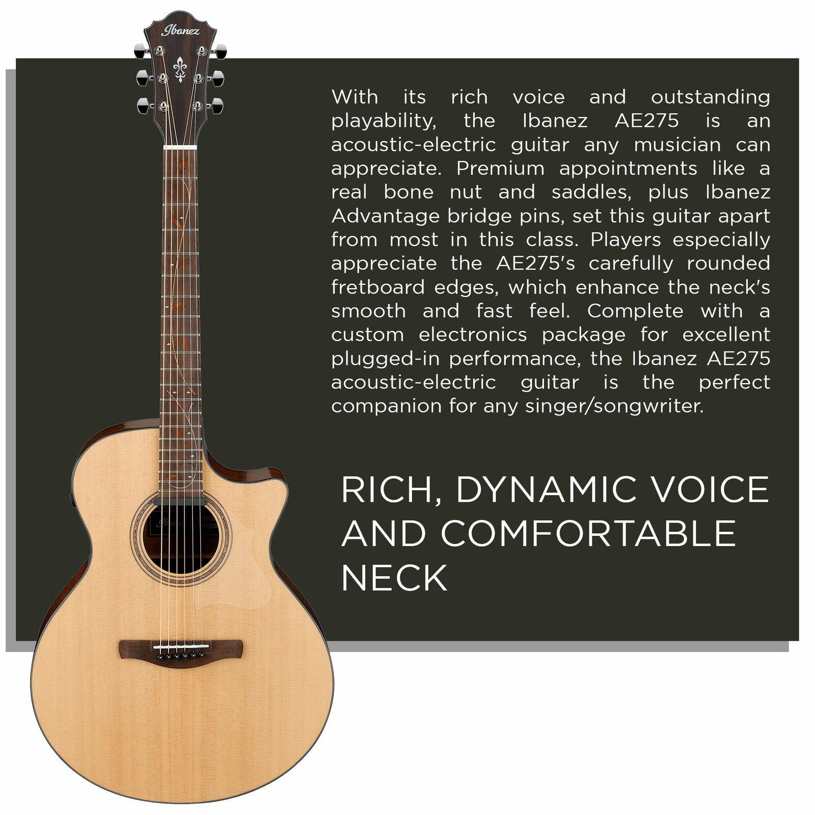 Ibanez AE275 - Natural Low Gloss Acoustic-Electric Guitar