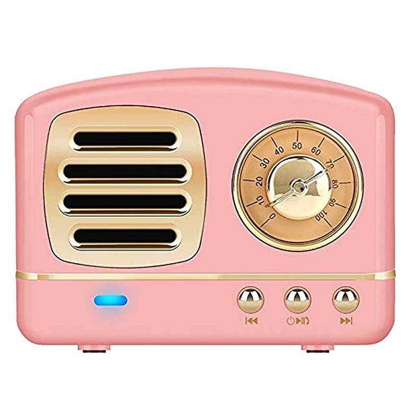 Bluetooth Retro Speaker, Wireless Mini Vintage Speaker with Rich Bass, Stereo, Built-in Mic for Travel, Home,Outdoors (Pink)