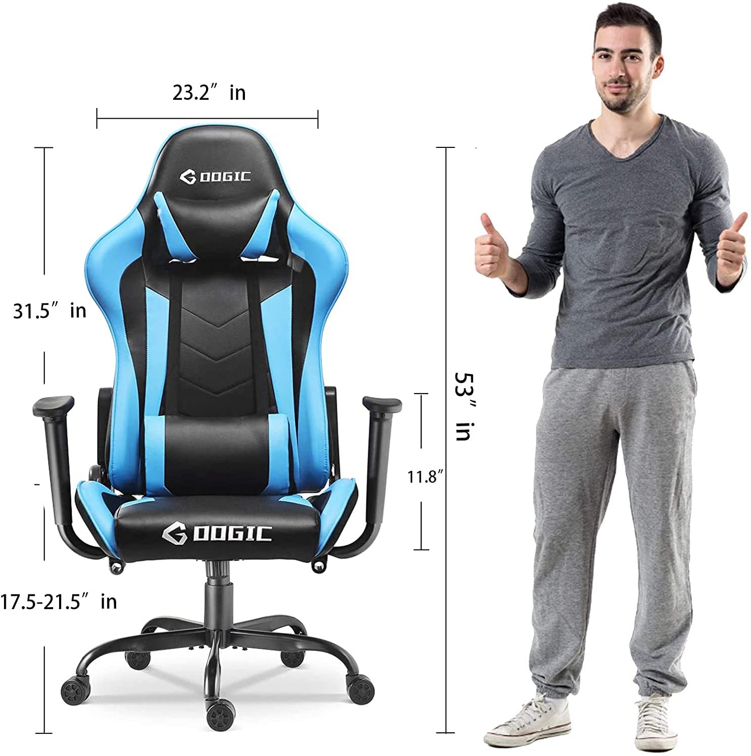 Gaming Chair Racing Computer Chair Ergonomic High Back Video Game Chair PU Leather E-Sports Chair with Headrest and Lumbar Support Executive Office Chair (Blue)