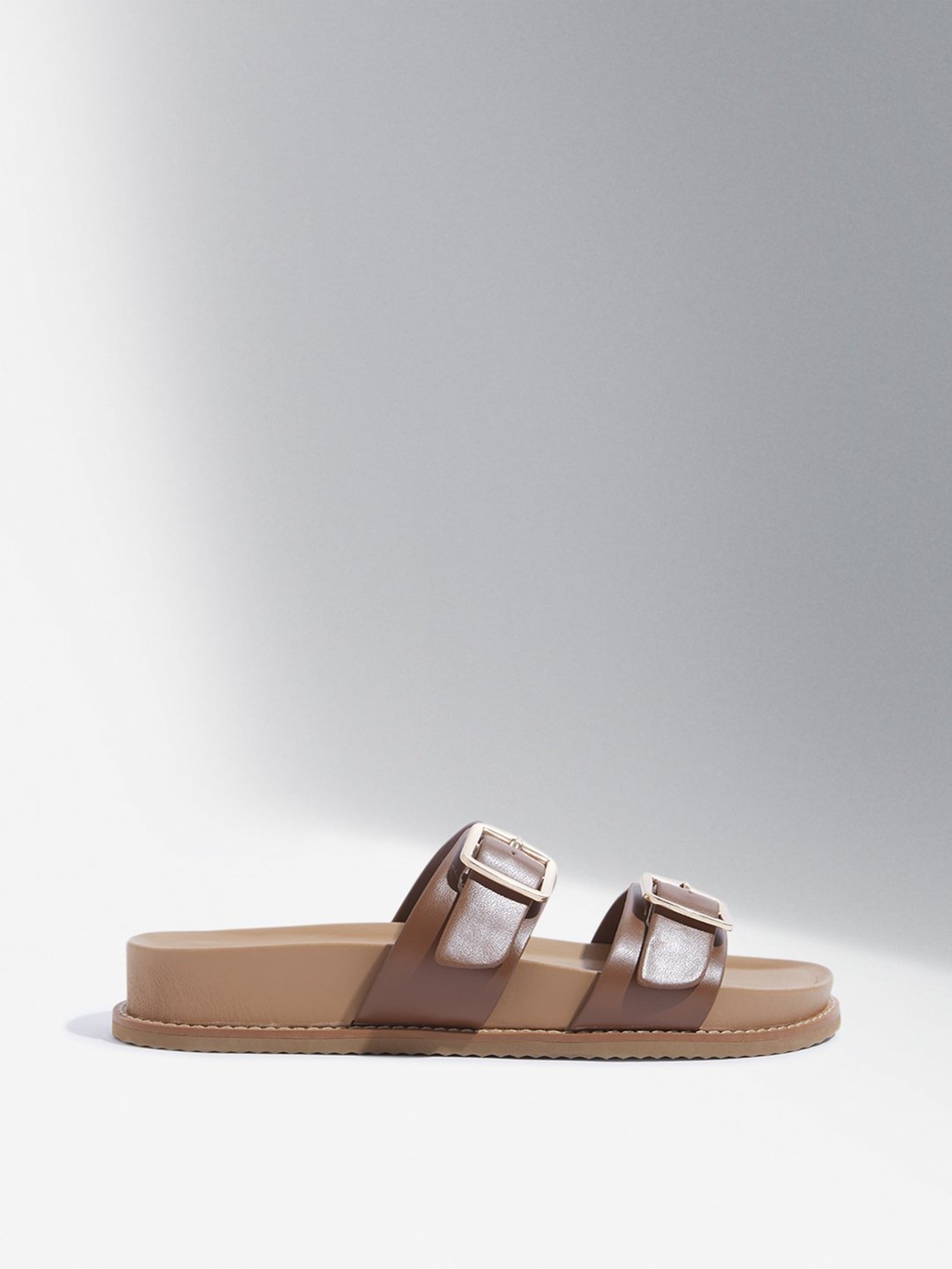LUNA BLU by Westside Tan Buckle-Detailed Slip-On Sandals