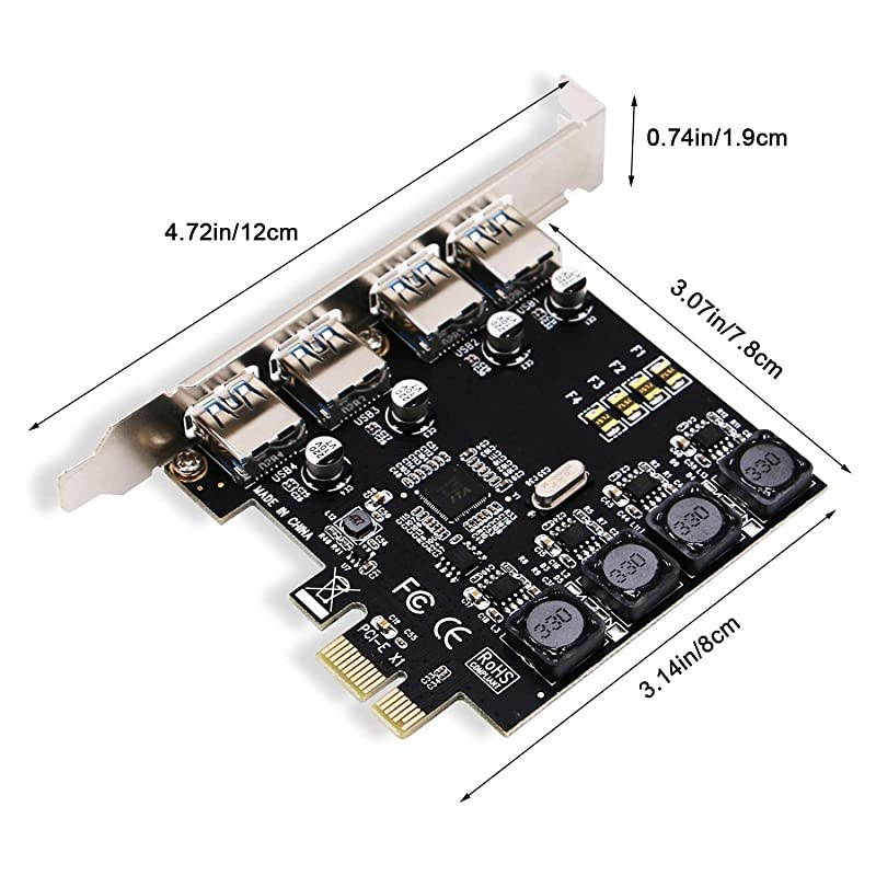 PCIe 4 Ports Superspeed USB 3.0 Card Adapter for Windows Server,XP,Vista,7,8.0,8.1,10(32/64bit) PCs-Biuld in Smart Power Control Technology-No Aditional Power Supply Needed(PCE-U304A)