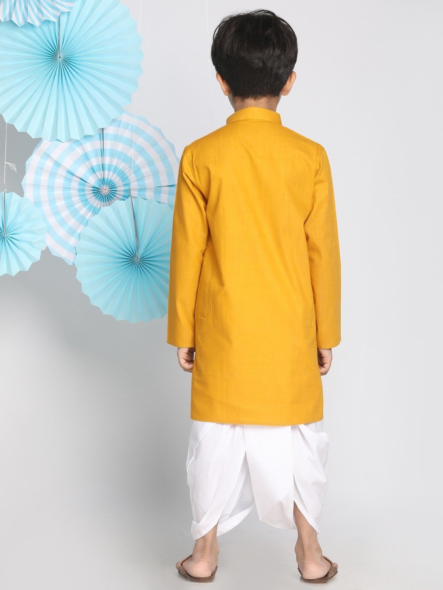 VASTRAMAY Kids Yellow & White Cotton Kurta Set