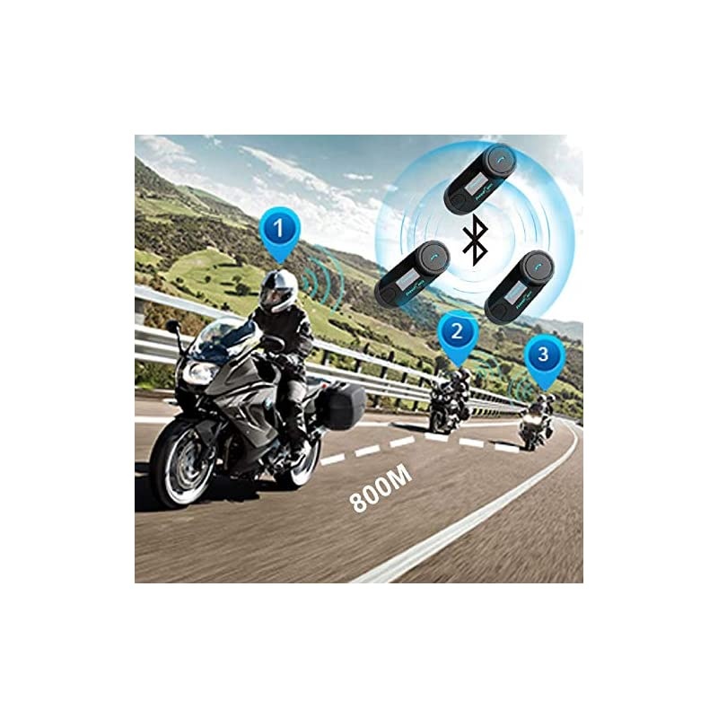 TCOMSC Motorcycle Helmet Bluetooth Intercom Headset Communication Systems Kit for 2 or 3 Riders LCD ScreenFM RadioMobile phoneMP3GPS ConnectiveRange 800m Handsfree 2 Pack