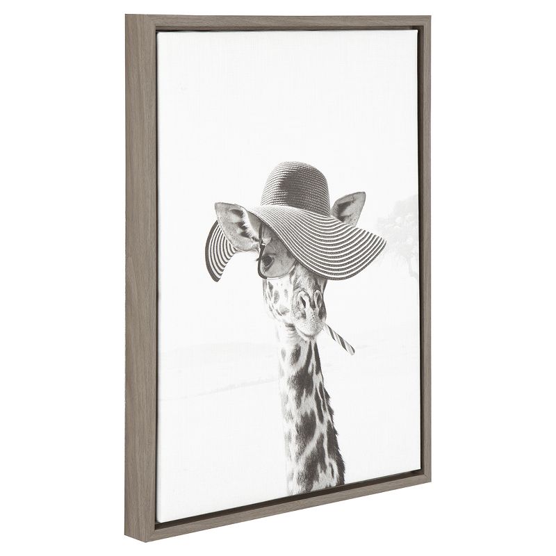 Sarifa Giraffe Framed Canvas Art Gray (24"x18") - Uniek