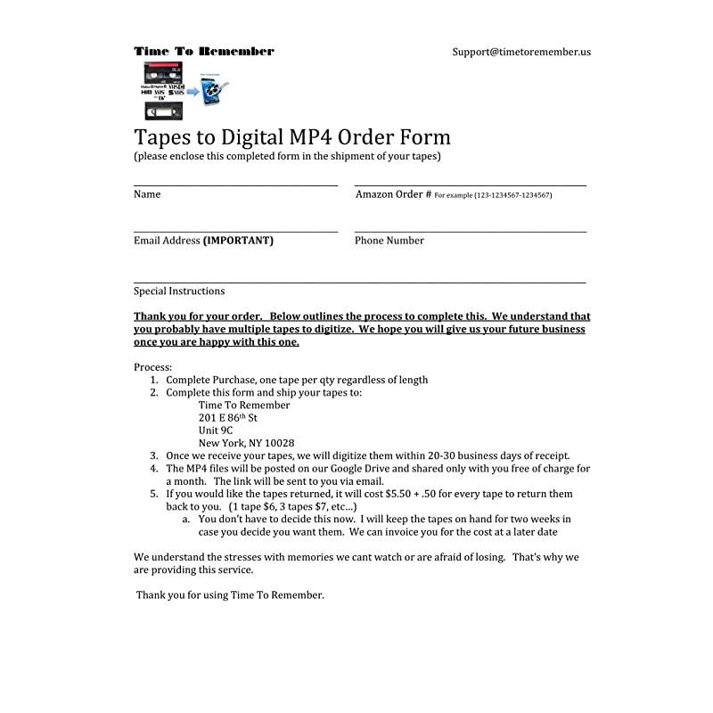 Tape Transfer Service (VHS, Hi8, 8, 8mm, VHS-C, MiniDV) to Digital MP4