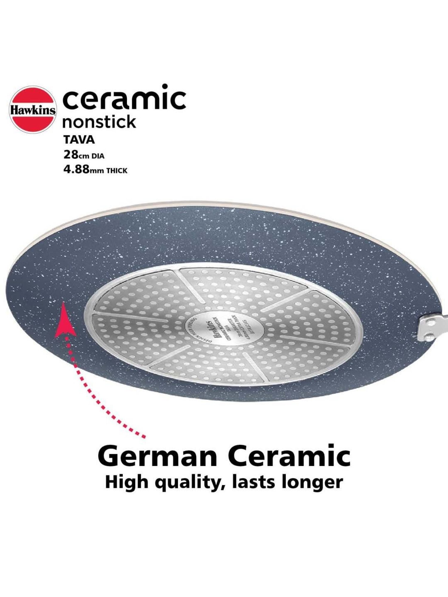 Hawkins Black Ceramic 28 cm Induction Paratha Granite Griddle Tawa (Ict28)