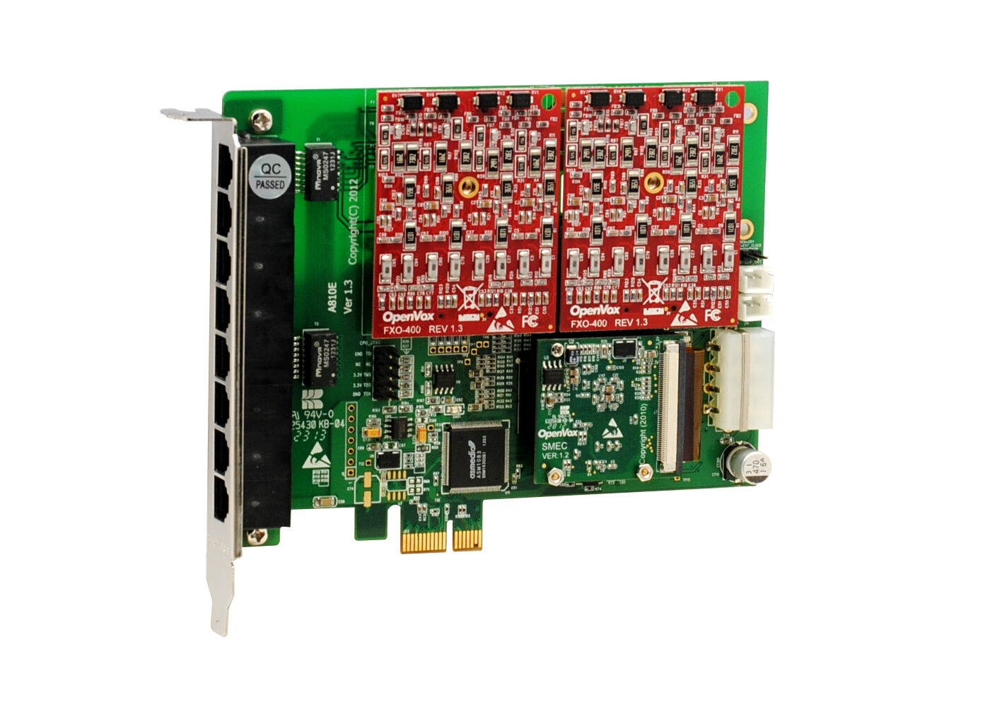 OpenVox AE810E02 8 Port Analog PCI-E card base board, 0 FXS400, 2 FXO400, EC2032