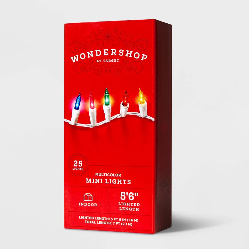 Christmas Incandescent Mini String Lights, 25 ct, Multicolored White Wire - Wondershop™