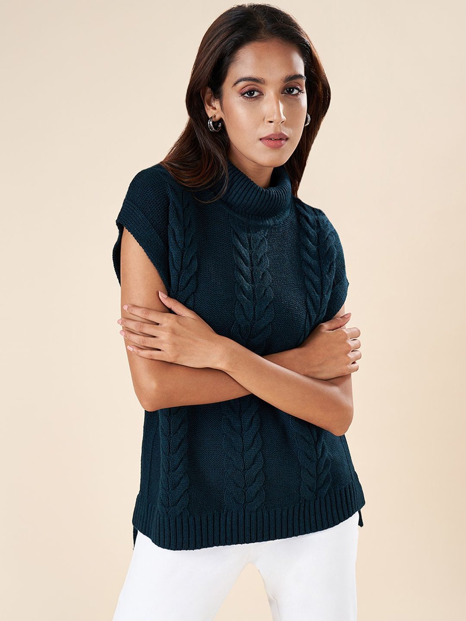 Akkriti by Pantaloons Blue Crochet Pattern Sweater