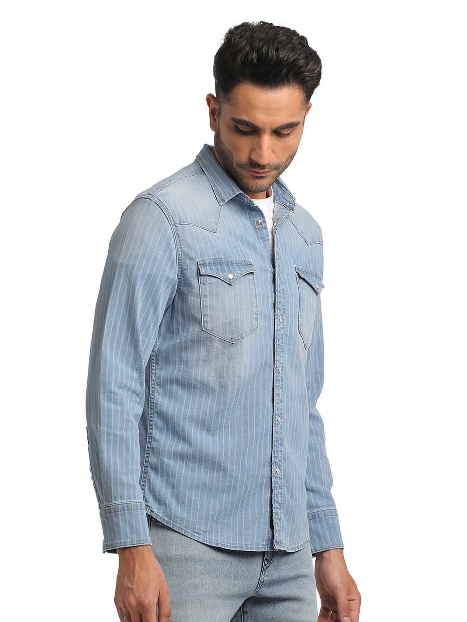 EVERBLUE Light Blue Regular Fit Shirt