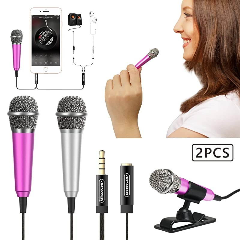 2PCS] Mini Karaoke Microphone,  Mini Voice Recording Microphone Portable Karaoke Mic for Singing, Recording, Voice Recording(Silver/Red)