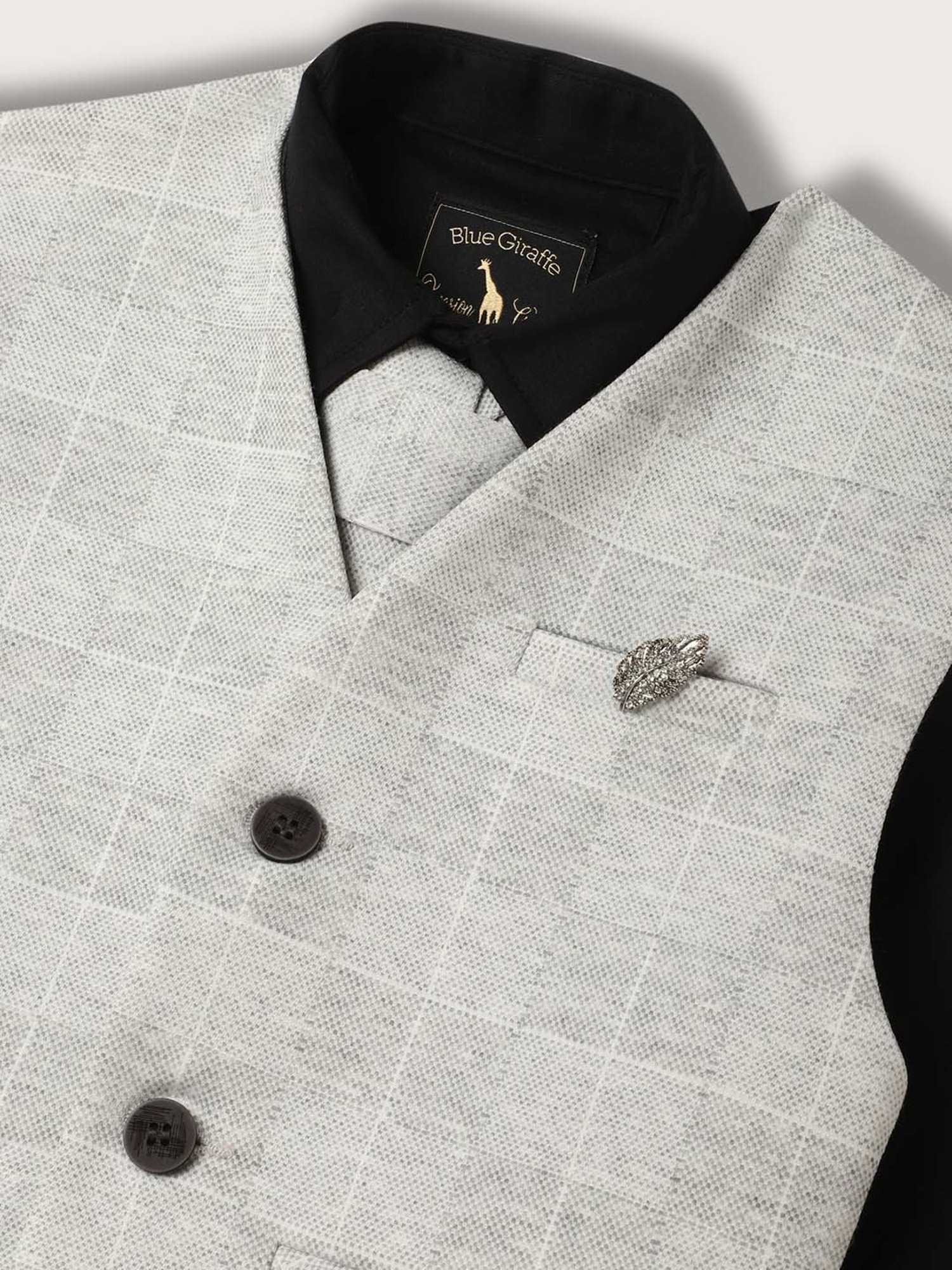 Blue Giraffe Kids Grey & Black Chequered Full Sleeves Shirt Set