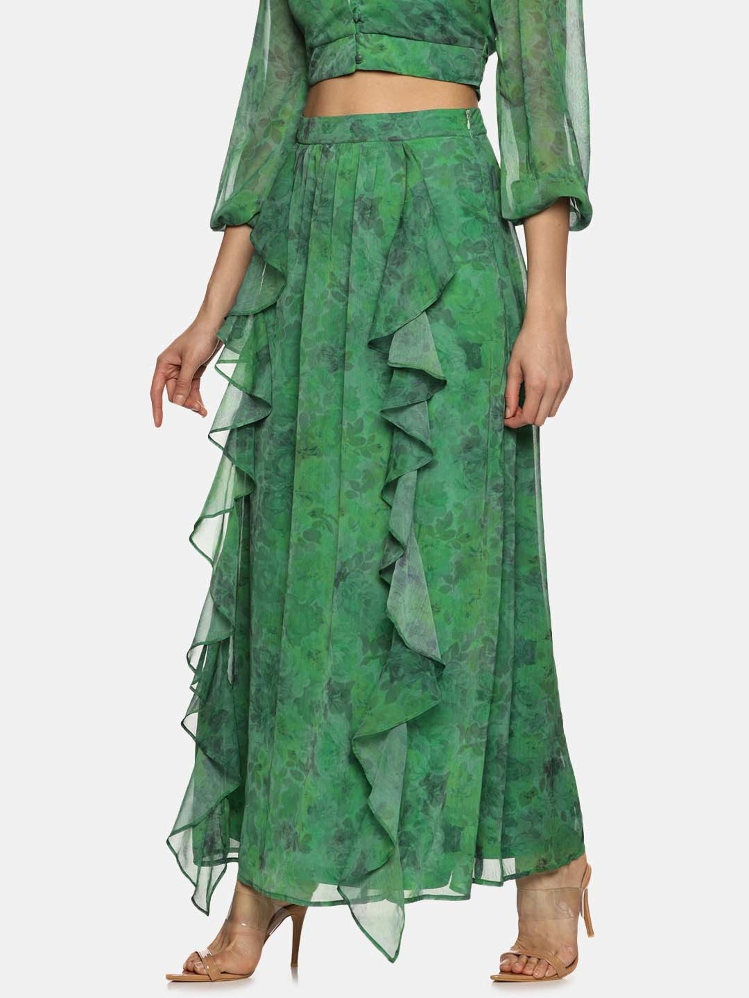 ISU Green Printed A-Line Skirt