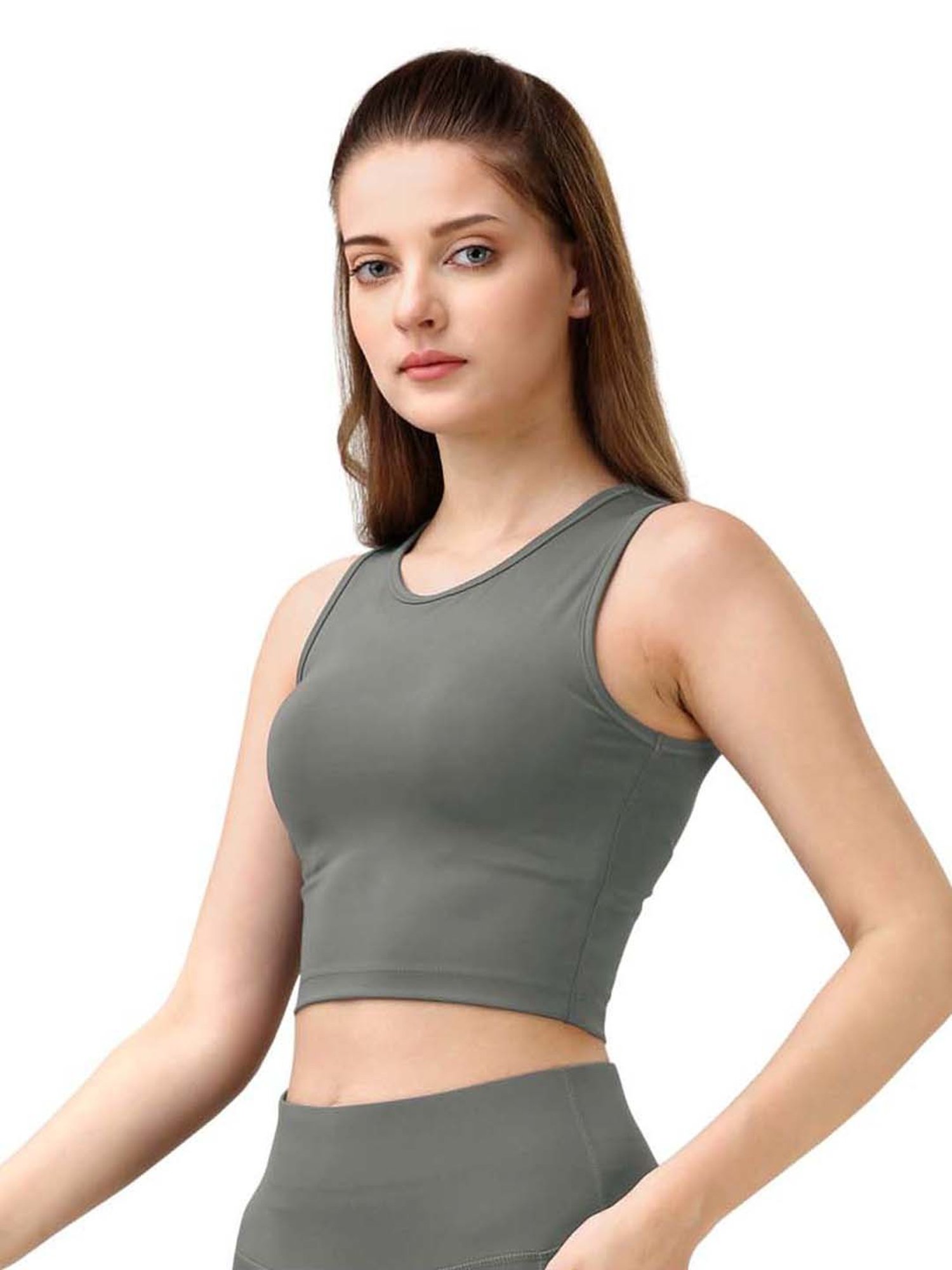 Soie Grey Regular Fit Sports Crop Top
