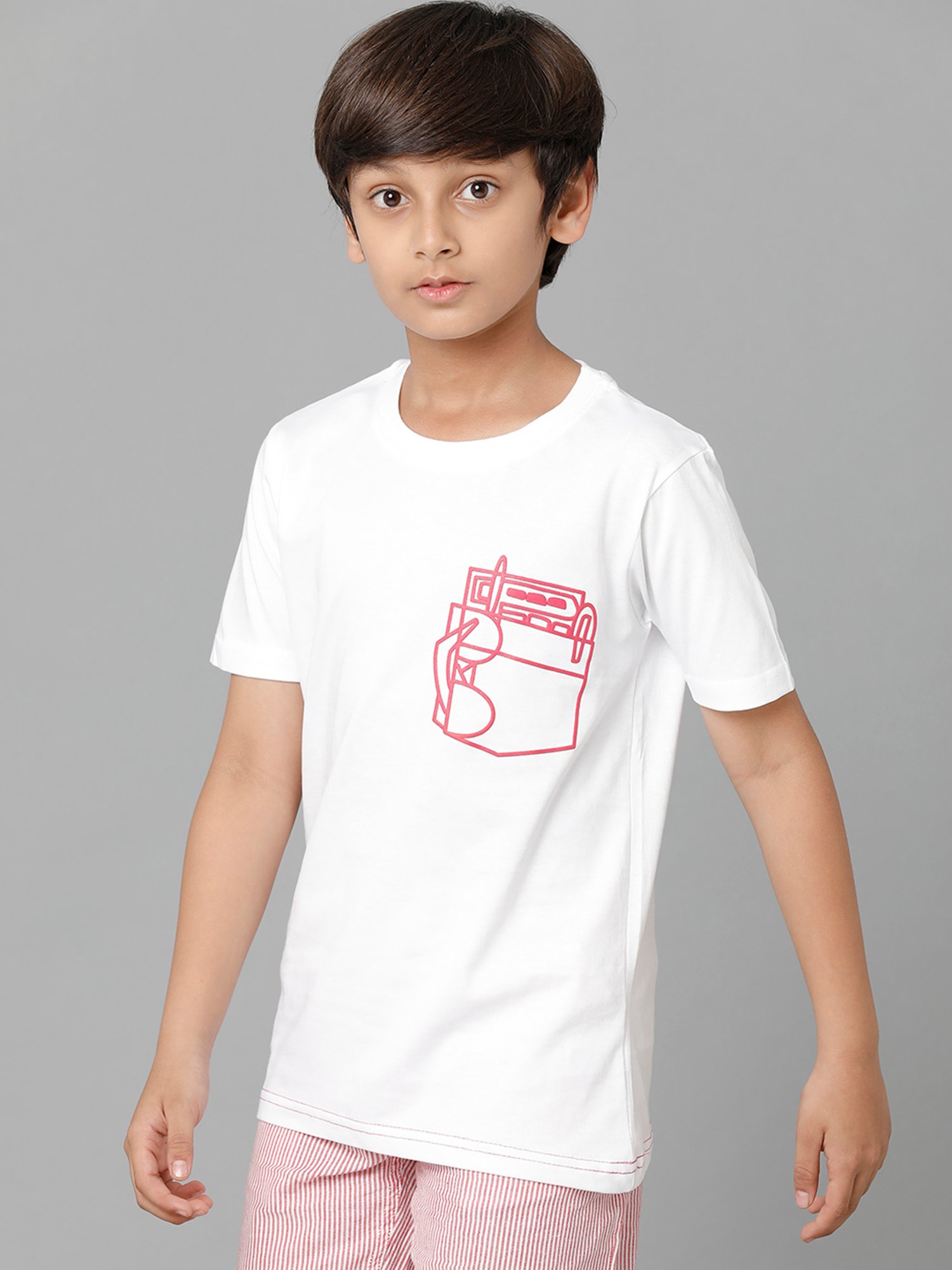 Under Fourteen Only Kids White Printed T-Shirt