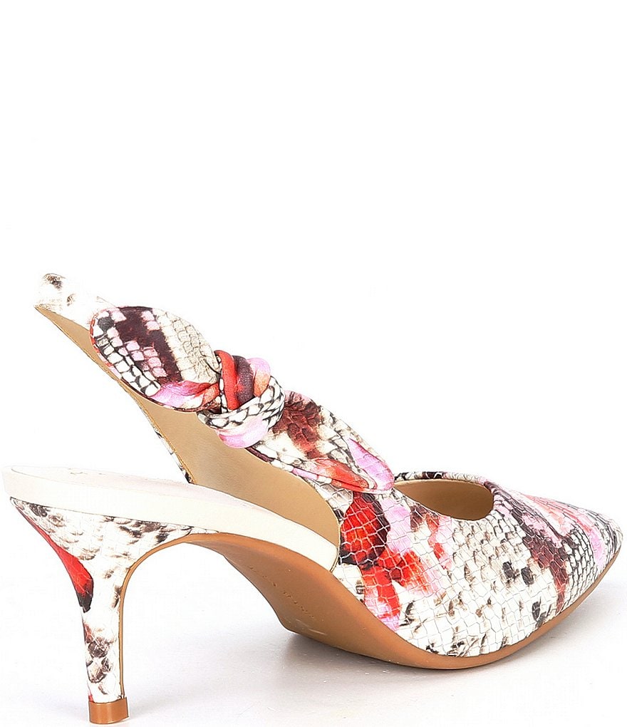 Alex Marie Aaileen Floral Snake Print Bow Slingback Pumps