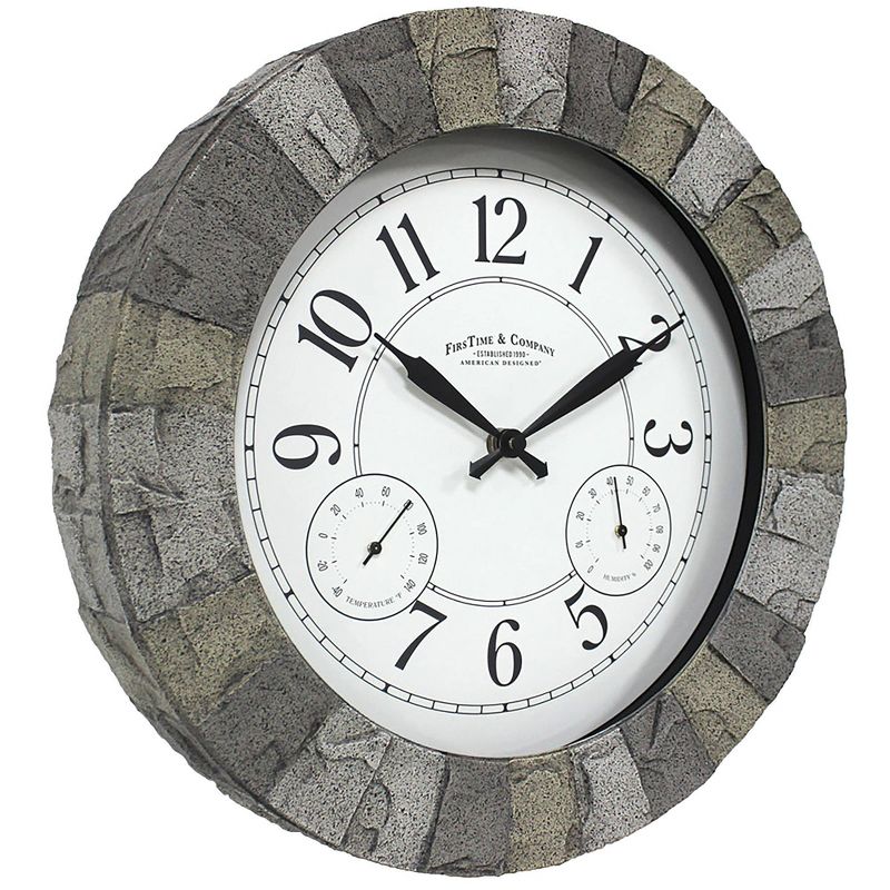 14" First Time Stoneybrook Outdoor Wall Clock Charcoal